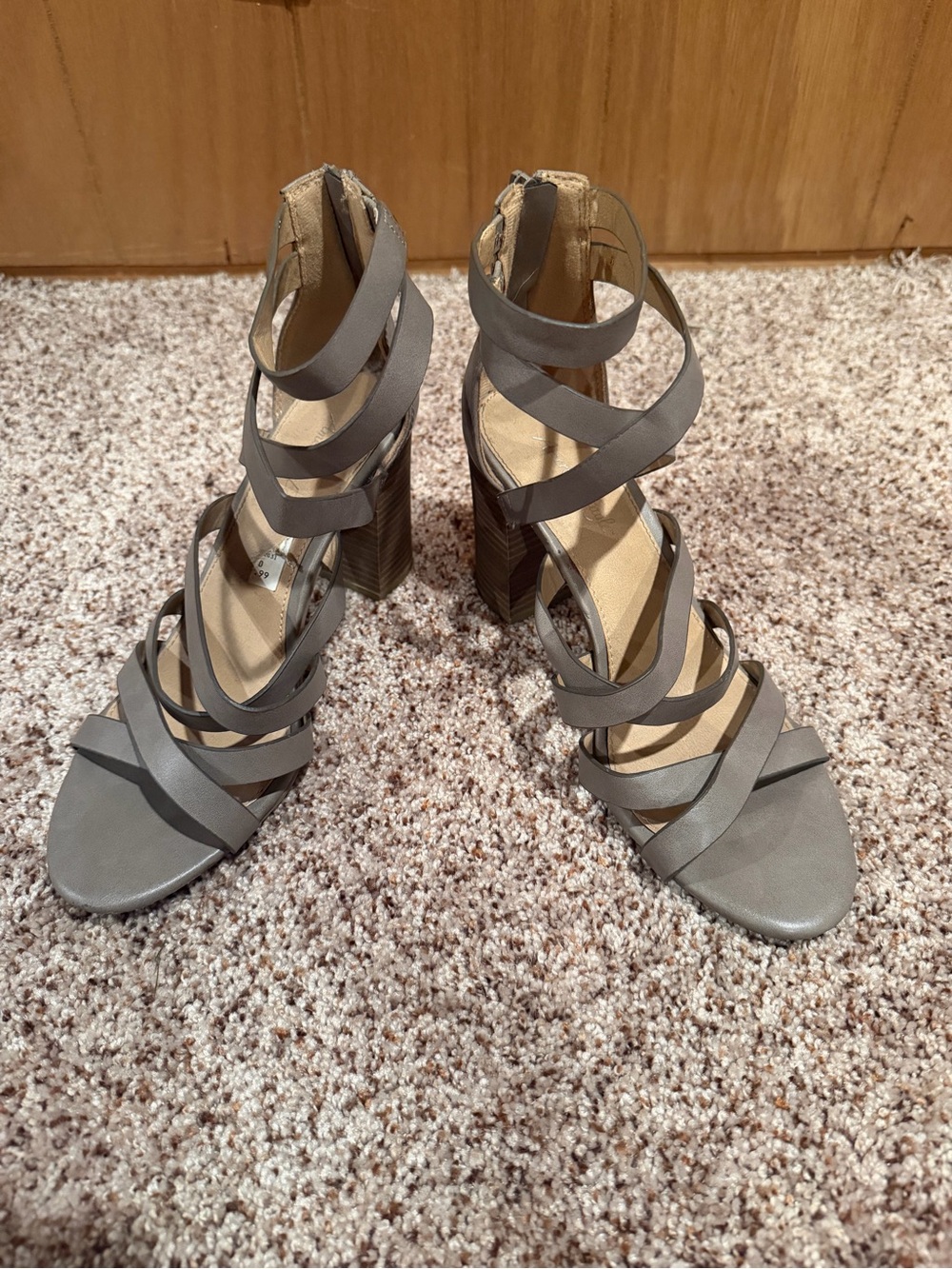 American Eagle By Payless Gray Strappy Block Heel Sandals